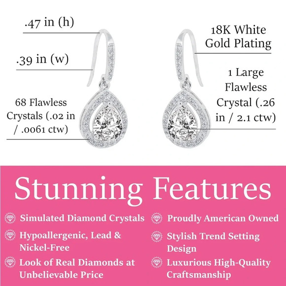 Cate & Chloe Isabel 18k White Gold Plated Halo Design Silver Teardrop Earrings - Picture 5 of 6